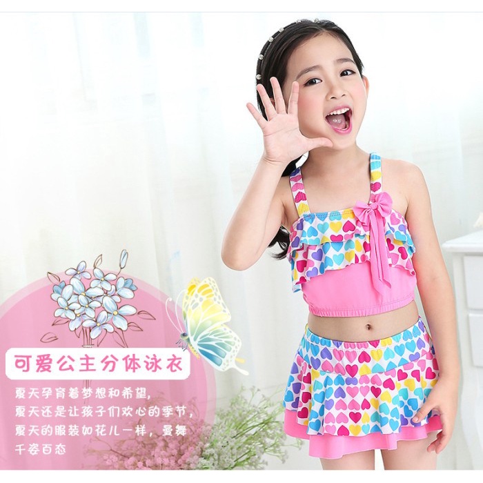 Girls Swimsuits Swim Suit Bikini Love - SWIMLOVE PINK, M KL21 | Shopee ...