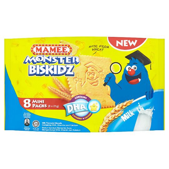 Mamee Monster Biskidz Milk Flavoured Biscuits Mini Packs (8 X 21g) 168g