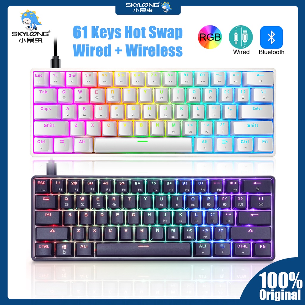 ?Ready Stock?【SKYLOONG】 GK61 Mechanical Keyboard SK61 Gaming Keyboard 60% Wireless Bluetooth RGB 61 Keys red Switch blue Switch Hot Swap Gateron Optical Switch Wired Keyboard True Mechanical Gaming Ke