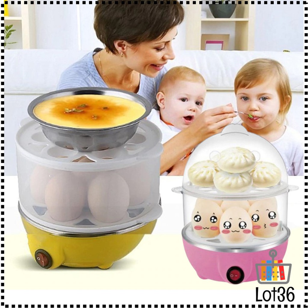 [TASTY🍳] 2 LAYERS STEAMER EGG COOKER Electric Egg Boiler Poacher Food Warmer Rebus Telur Dandang Kukus Lunch PA-61 P