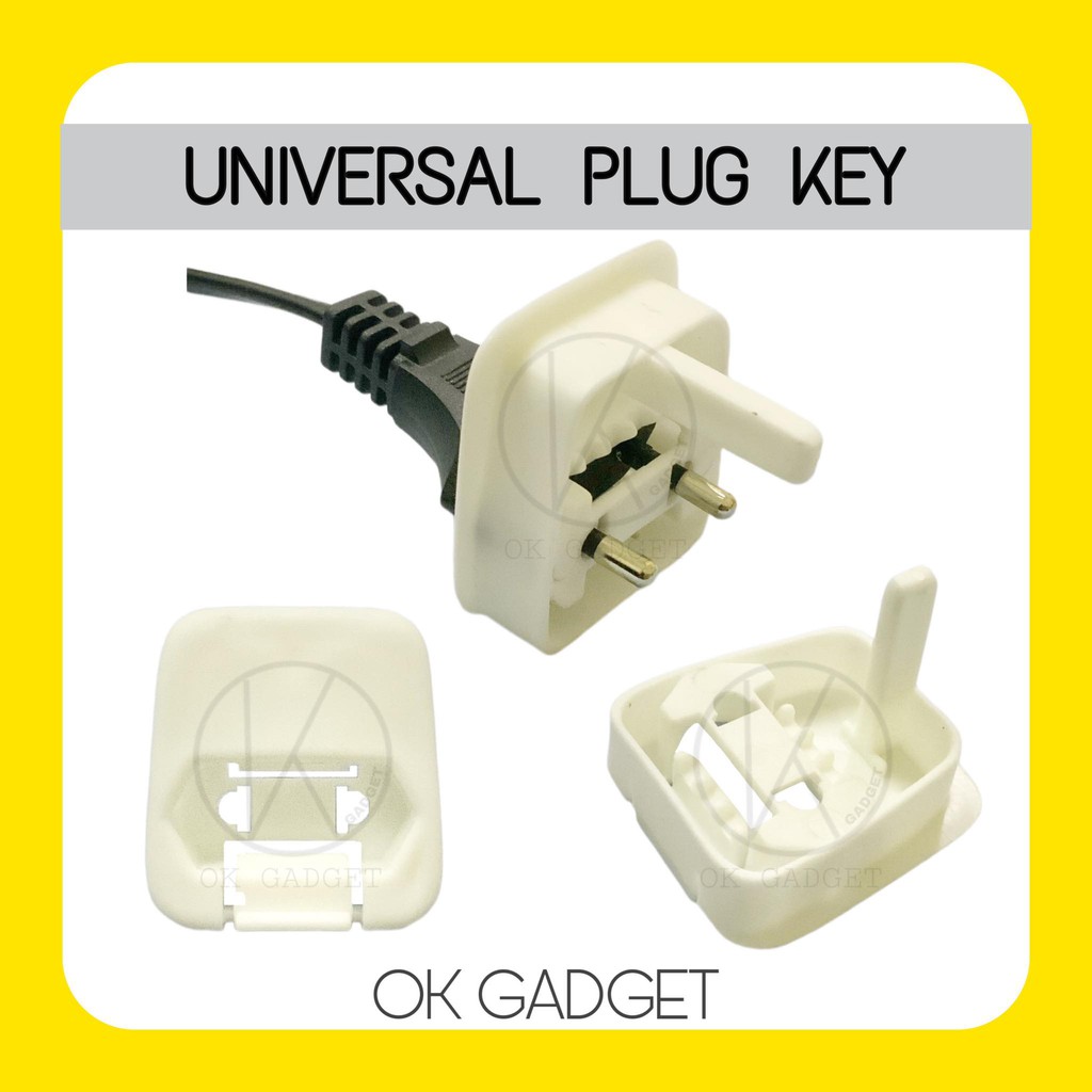 (4 PCS)13A 2 Pin to 3 Pin Converter Universal Adaptor Safety Plug Key / Easy for 2 Pin Plug