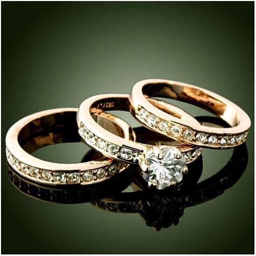 3 In 1 Set 18k Yellow Zirconia Charm Wedding Band Rings J