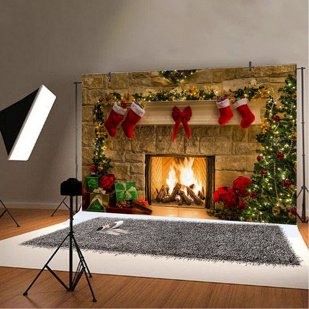 10x7ft/7x5ft/5x3ft Christmas Fireplace Red Socks Backdrop Photography Background  Cloth Decoration | Shopee Malaysia