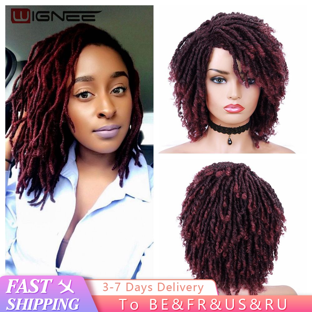 Wignee Short Burgundy Synthetic Wigs For Black Women Faux locs Afro African  Hairstyle Braided Wigs Crochet Twist Fiber | Shopee Malaysia