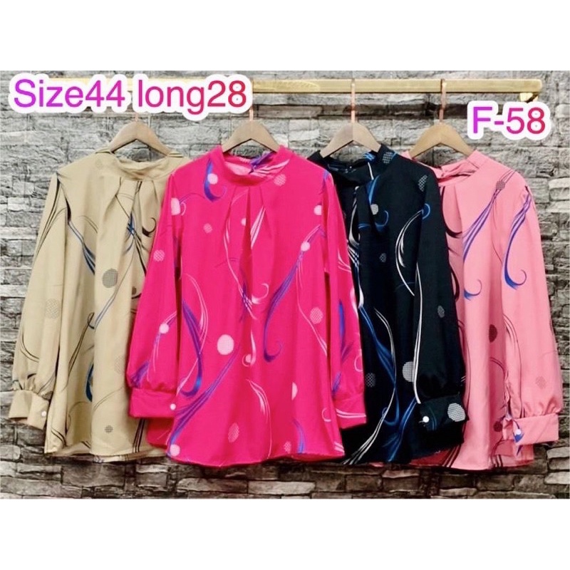 🔥READYSTOCK🔥Blouse F58 corak / Kemeja design terbaru / Blouse viral leher bulat / Baju murah terkini / Baju design baru