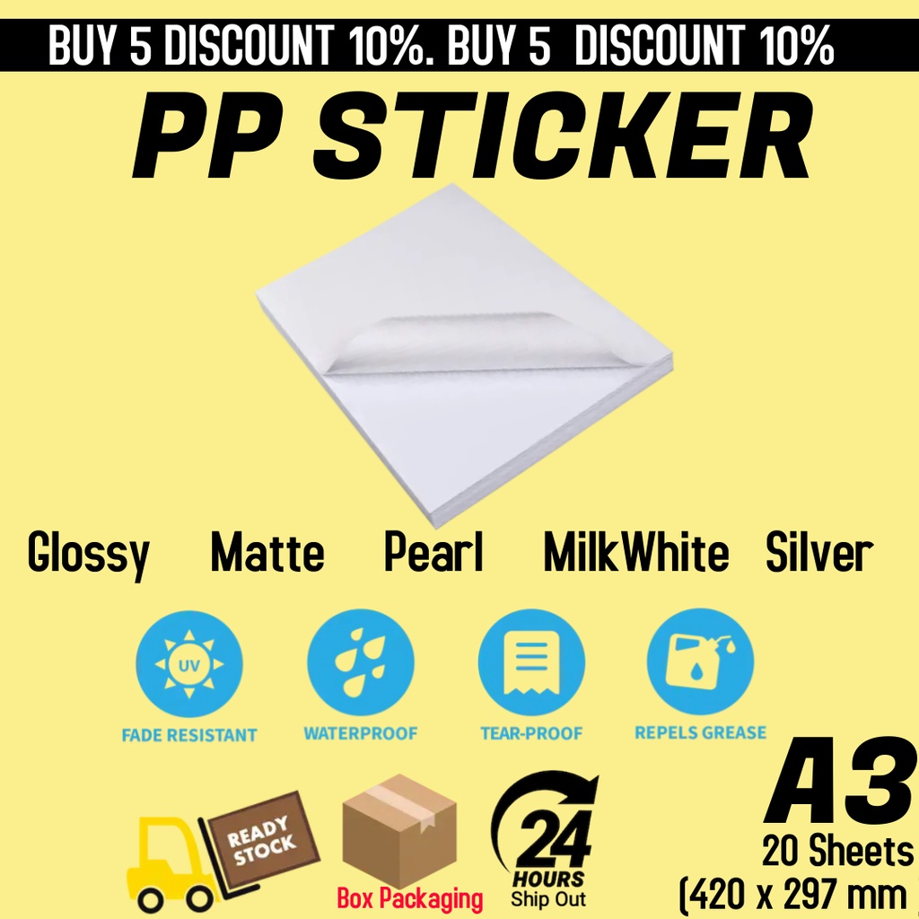 A3 PP Sticker Polypropylene Synthetic Glossy Matte Waterproof Frozen