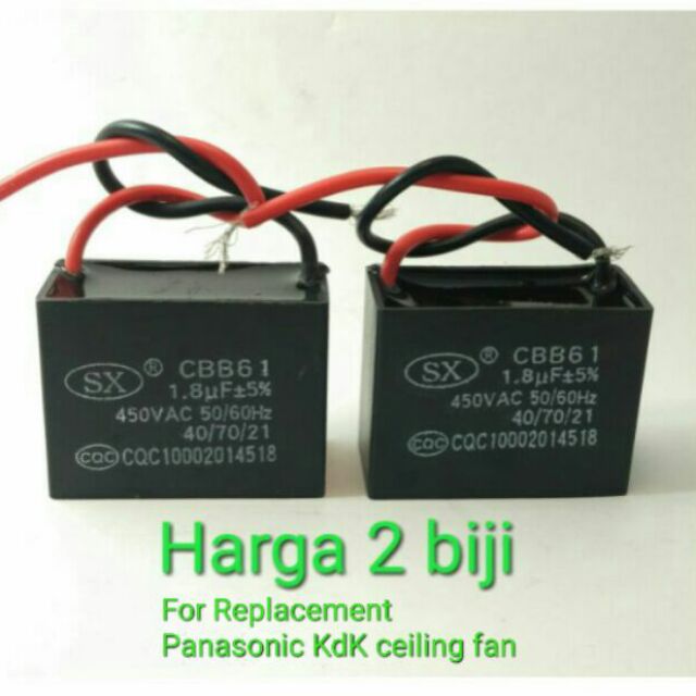 2 Pcs 1 8uf Capacitor For Panasonic Kdk Ceiling Fan Shopee Malaysia