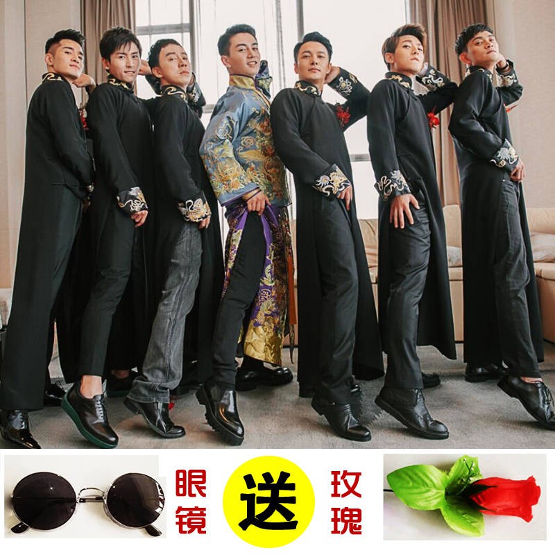 Groomsmen Dress Horse Jacket Costume Robe伴郎服结婚兄弟团礼服中式唐装中国风马褂古装长袍复古民国服装男erht Shopee Malaysia