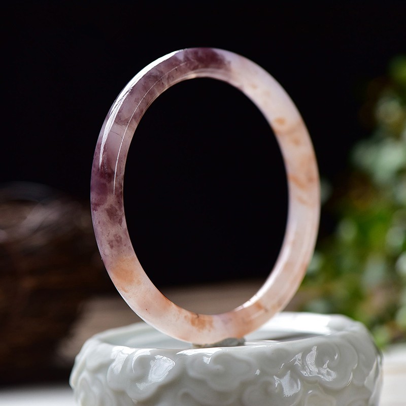 Natural gold silk lilac purple jade thin round bracelet dream purple