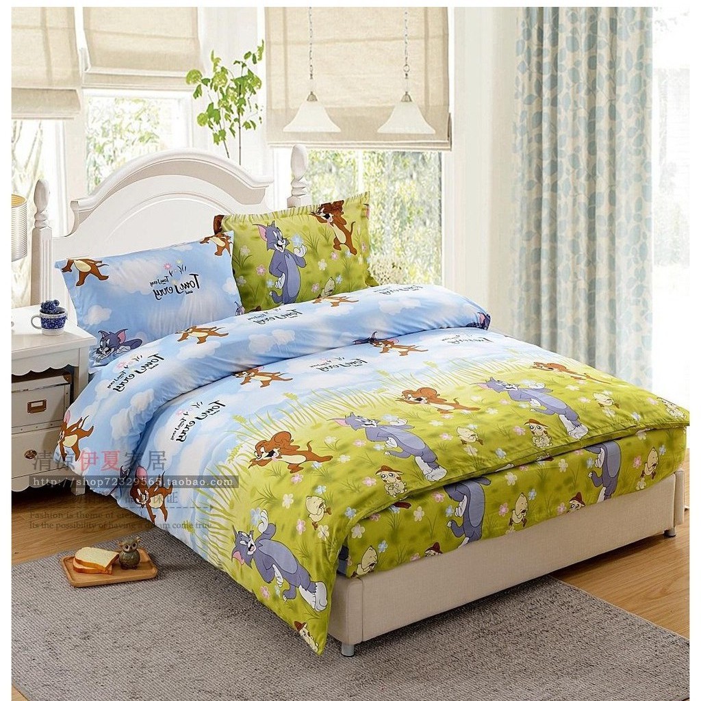 Cartoon Tom And Jerry Mattress Bed Sheet Set Bedding Set Of 4