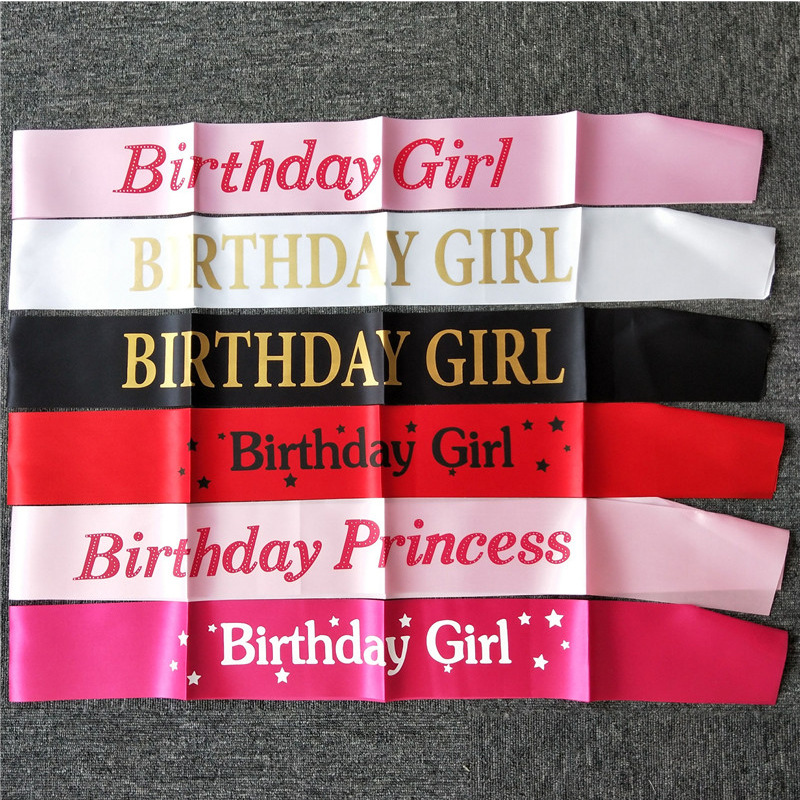 Glitter Happy Birthday Satin Sash Shoulder Girdle Ribbons Birthday Queen 