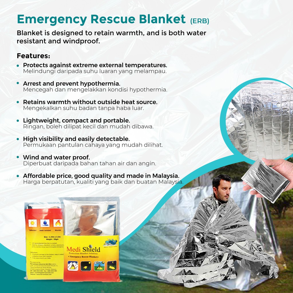 Emergency Rescue Blanket Selimut Kecemasan Banjir Hiking Camping Outdoor Survival Flood and Disaster Survival Blanket