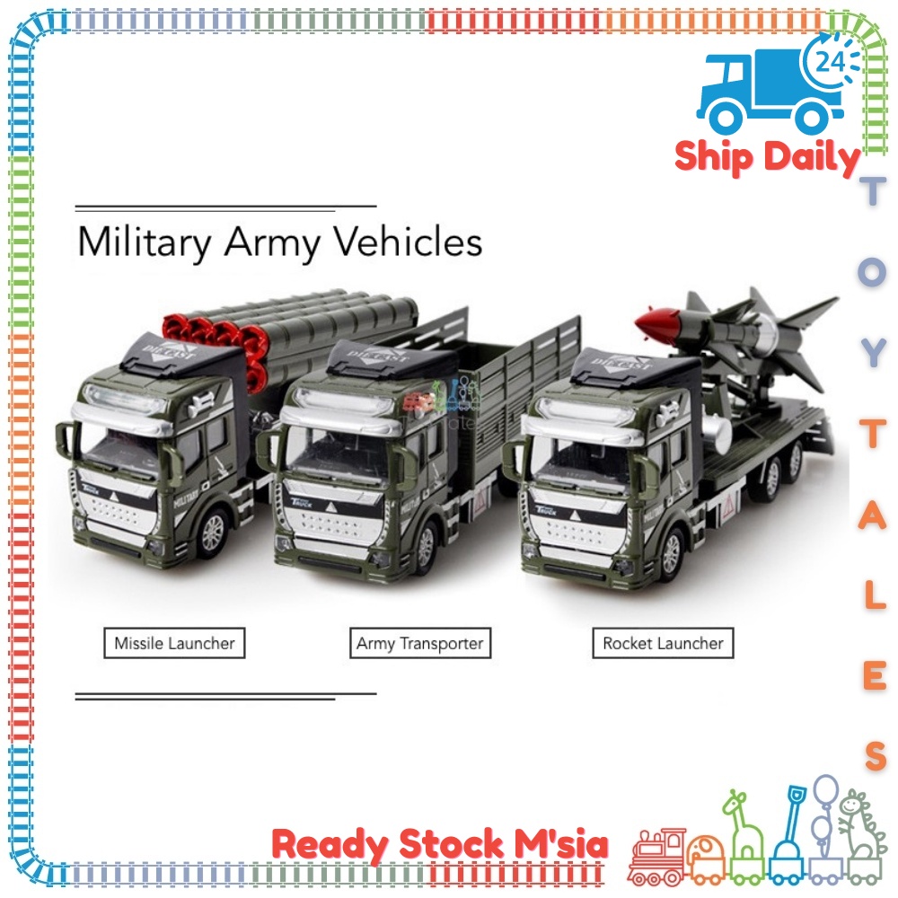 1:48 Alloy Die Cast Large Military Army Toy Car Truck Missile Launcher Rocket Kids Army Vehicles Kereta Askar (Box Set o