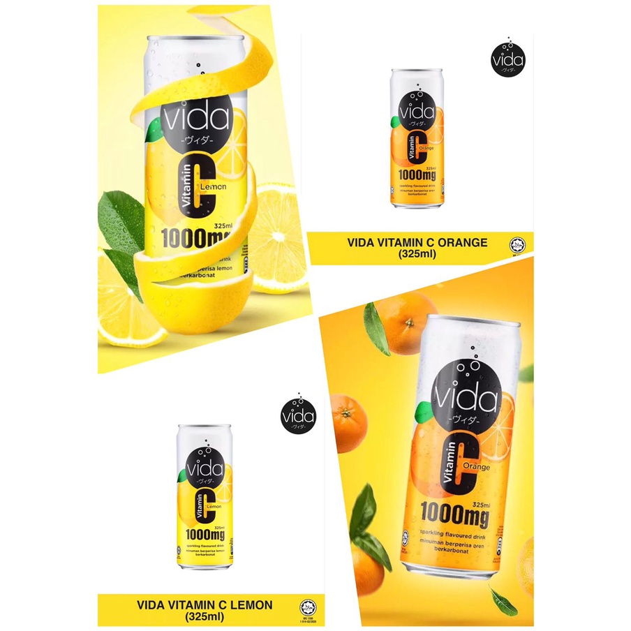 Vida Vitamin C 325ml X 1 Can Orange And Lemon And Kiwi And Pink Guava