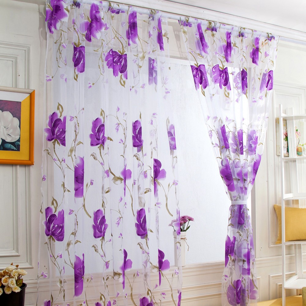 Cheap Luxury Voile Net Curtains Slot Top Plain Floral For Door