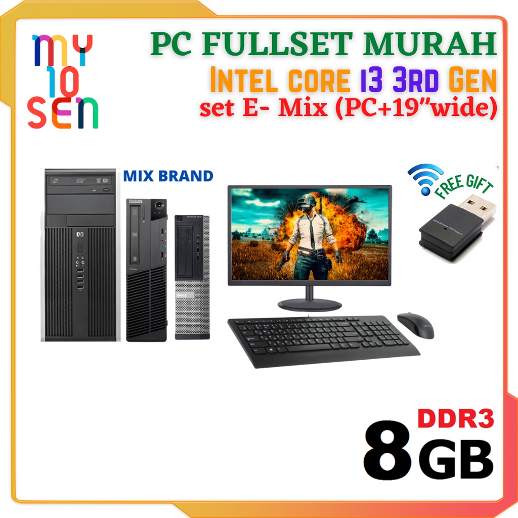 Refurbished HP Dell Lenovo Desktop PC PD or C2D, AMD Tower 2nd 3rd i3 i5 RAM WIFI keyboard dan Mouse PC Komputer Monitor