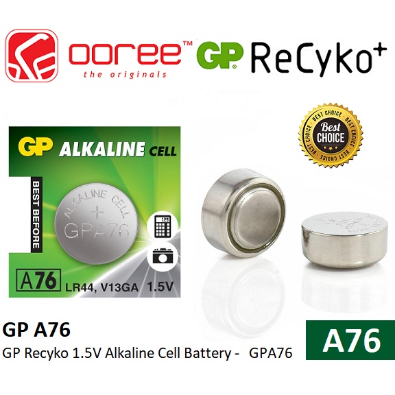 GP RECYKO ALKALINE A76 / LR44 1.5V BUTTON CELL BATTERIES BATTERY - GPA76