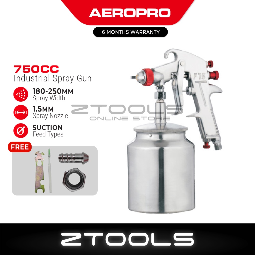 (NEW) Aeropro 1.5mm Industrial Air Spray Gun F75S Suction Feed Type