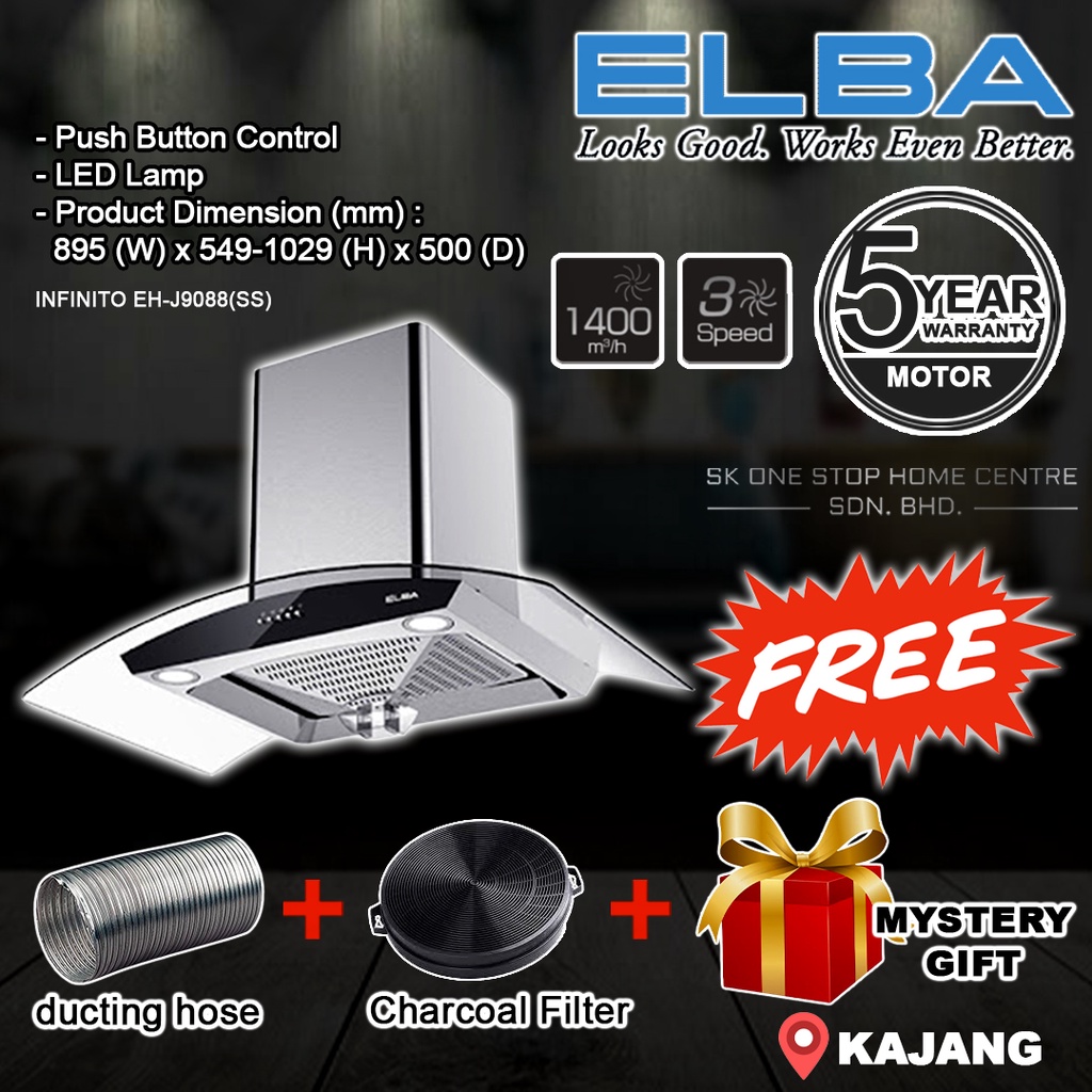 (Authorised Dealer) ELBA INFINITO EHJ9088(SS) DESIGNER COOKER HOOD