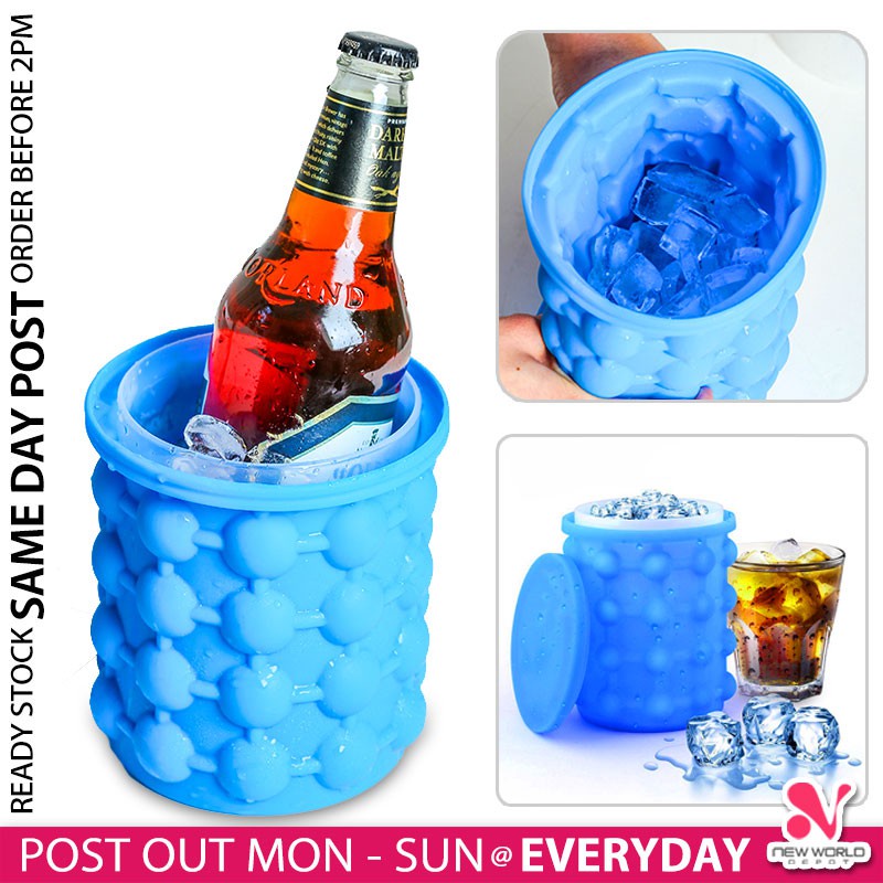 《 𝗢𝗗𝗢𝗥𝗟𝗘𝗦𝗦 》Magic Ice Cube Maker Silicone Rubber Tray Molds Frozen Saving Ice Bucket Bekas Acuan Menyimpan Ais 简易制冰桶