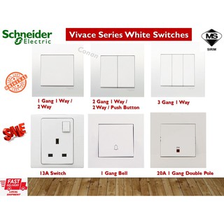 Schneider Vivace White Switches & Sockets - 1 Gang / 2 Gang / 3 Gang / 1 Way / 2 Way / 20A / 1 Gang Bell and Others