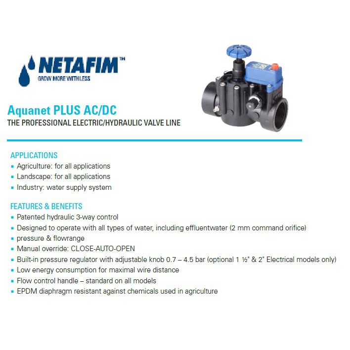 Brand Netafim Aquanet Plus 2 Ac Bsp Angle Prv Aquanet™ Plus Valves Electric Control Valves 