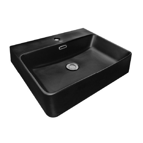 Zella LHPB450MB Matt Black Ceramic Bathroom/ Toilet Rectangle Shape Countertop Basin (525 x 420
