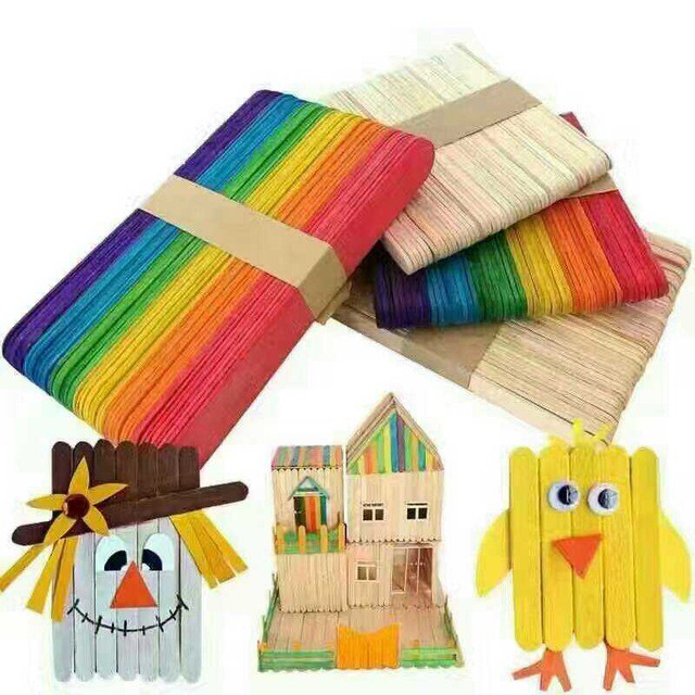 1 pack of 50 pcs large popsicle Ice Cream Stick (Colorful/Plain ...