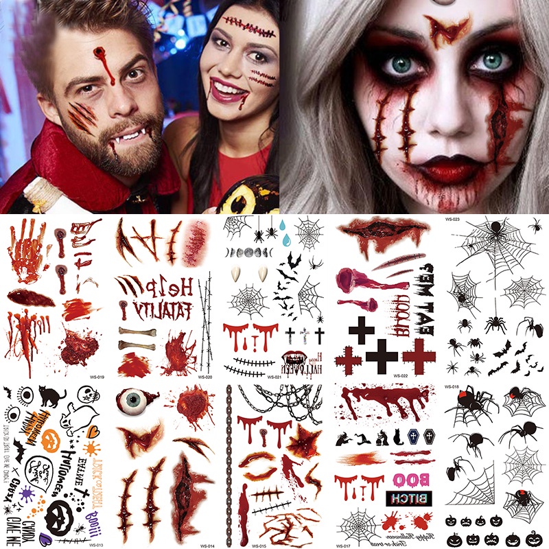 Waterproof Tattoo Sticker Bloody Halloween Fake Scars Water Transfer New Fashion Body Art Temporary