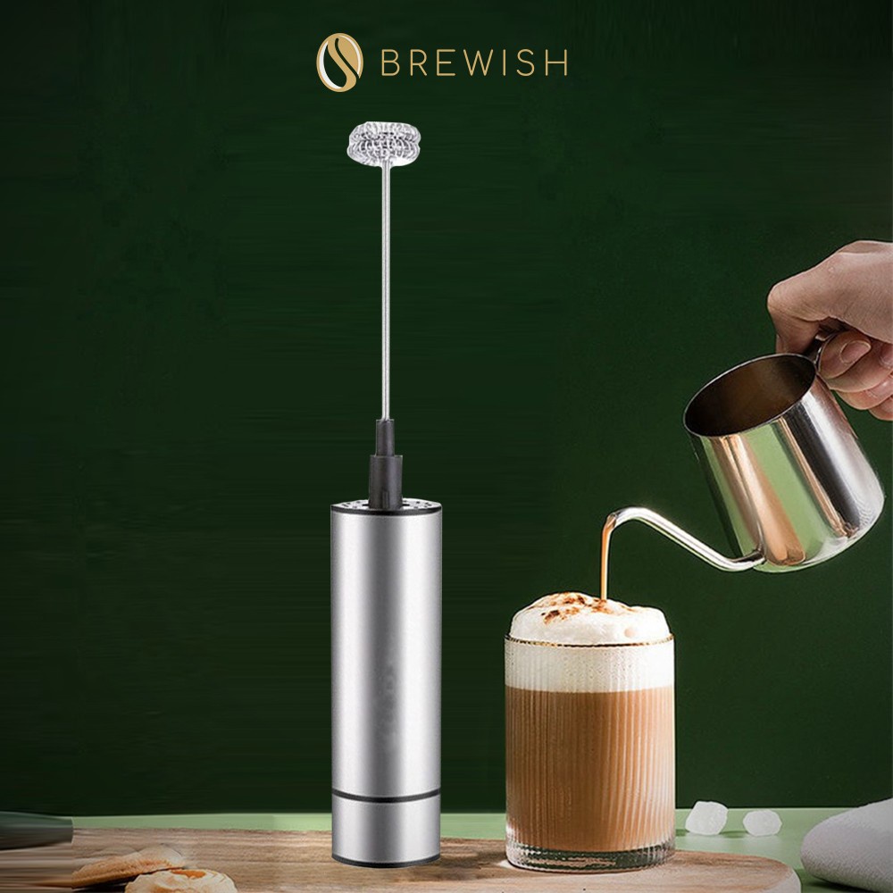 BREWISH Barista Latte Electric Milk Frother Milk Froth Maker Spring Whisk Head Handheld Battery Foam Maker For Coffee