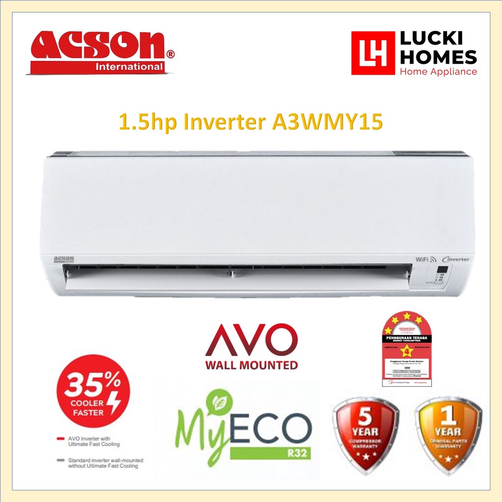Acson 1.5hp Inverter Wall Mounted Air Conditioner A3WMY15NF A3WMY15N ...