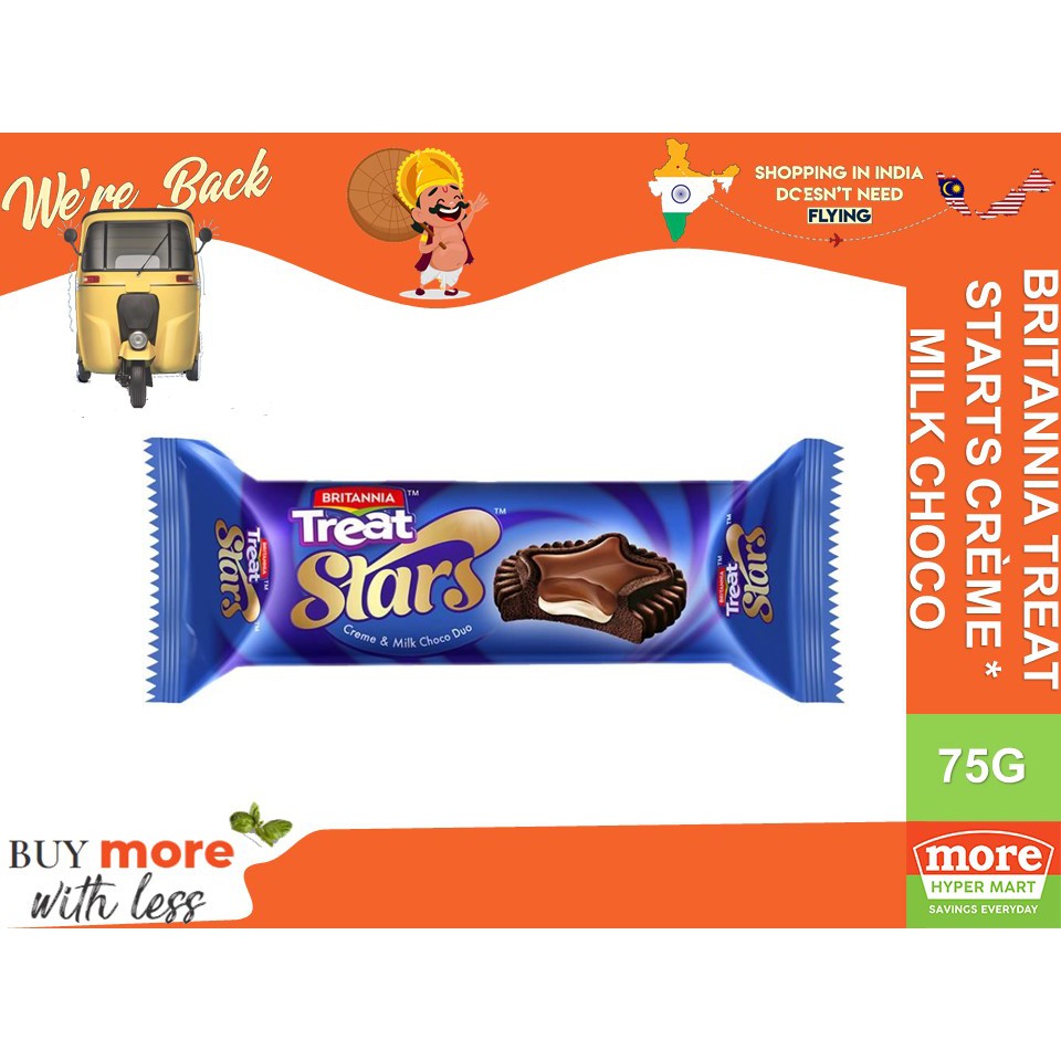 Britannia Treat Stars Creme & Milk Choco Duo Cream Biscuits, 60 g