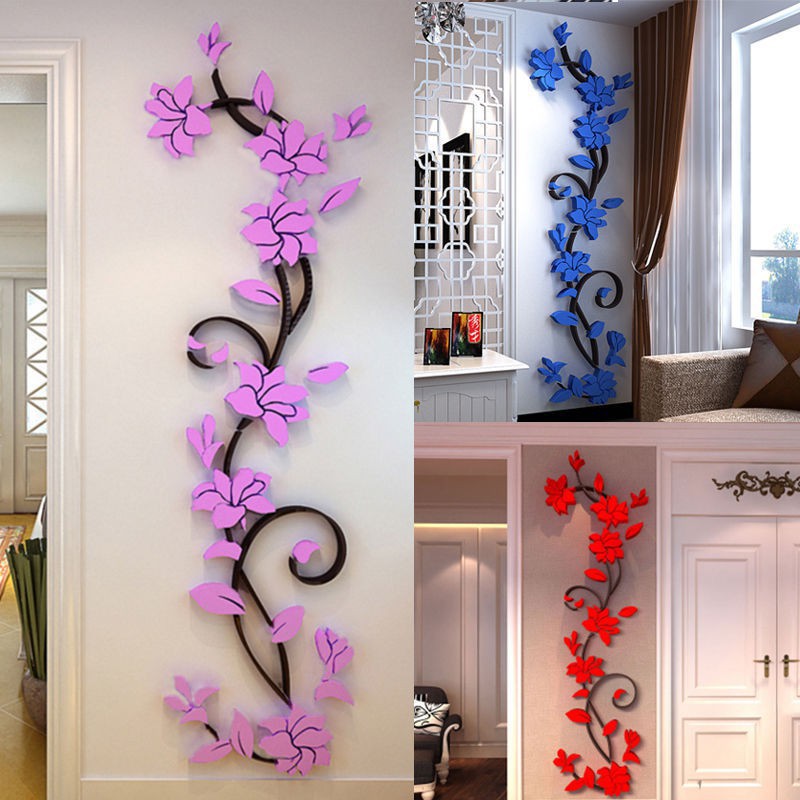 DIY Rose Flower Wall Sticker Removable Acrylic Home Decor Bedroom Vinyl Decal