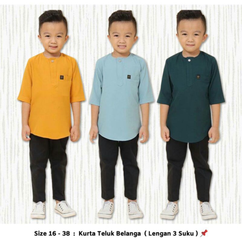 Kurta Teluk Belanga Kanak Kanak Kurta Moden Slimfit Budak Kurta Lengan Tiga Suku Kurta Moss Crepe Adam