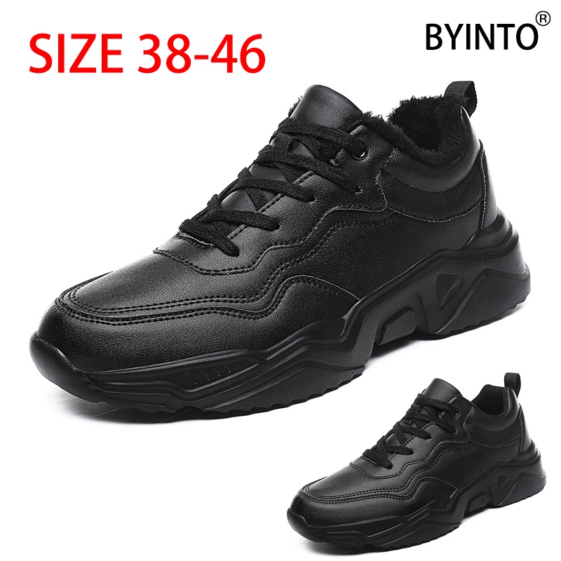 Big Size 38-46 Outdoor Waterproof Leather Man Running Sport Shoes Platform Black Light Sneakers Footwear Trainers Walking Jogging Male Tennis Shoes