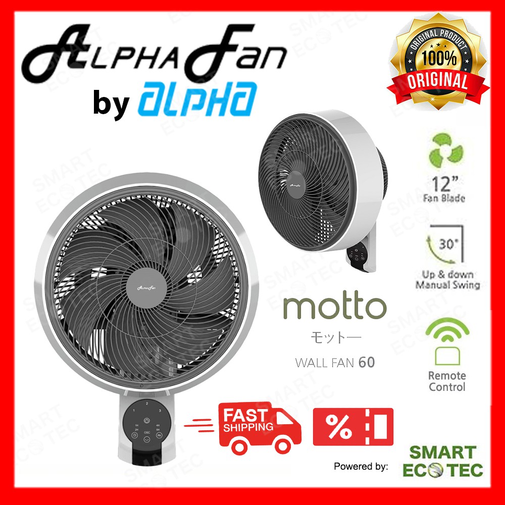 ALPHA Wall Fan ( MOTTO WF 60/12" ) AC MOTOR with Remote Control 100