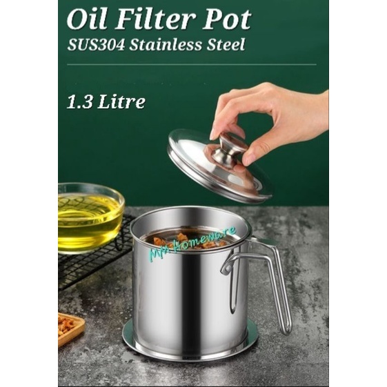SUS304 Stainless Steel Oil Grease Keeper Oil Filter Pot Cooking Oil Pot