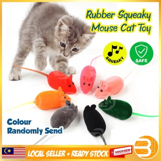 BDC Rubber Squeaky Mouse Cat Kitten Toy Kucing Mainan Bite Cat Toys Chewy Fun (RANDOM COLOR)