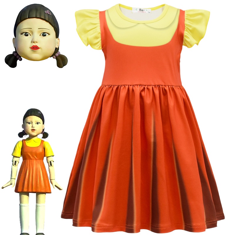 2022 hot Squid Game Robot Doll Star Cosplay Yellow Little Girl Costume Scary Halloween Costume