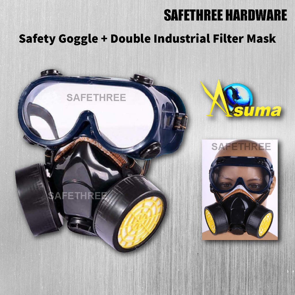 ASUMA Safety Goggle & Double Industrial Filter Mask, Safety Equipment Chemical Respirator Mask, Anti-Dust Chemical Paint