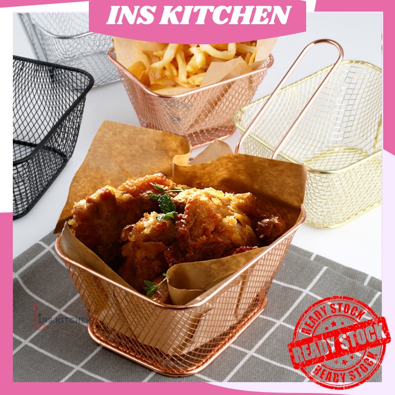 InsKitchen Stainless Good Quality steel Fried basket chicken nuggets French fries home with square basket snacks 油炸食物网筛篮