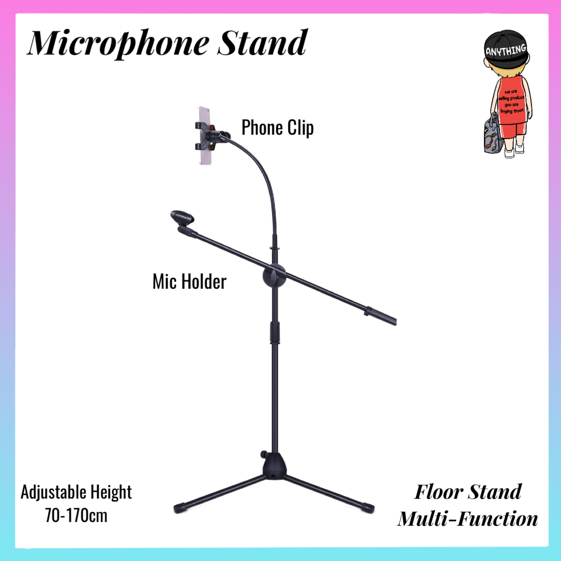 Microphone Stand Floor Mic Stand Stage Stand With Phone Holder Pop