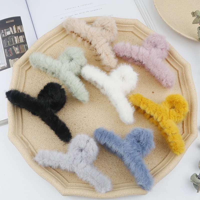 New Korean Winter Plush Solid Color Hair Claw Grip Combs Clip Head ...