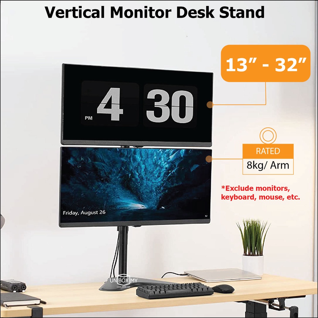 Solid Premium 1332" Vertical Dual Monitor Stand Upright 2 Up Down