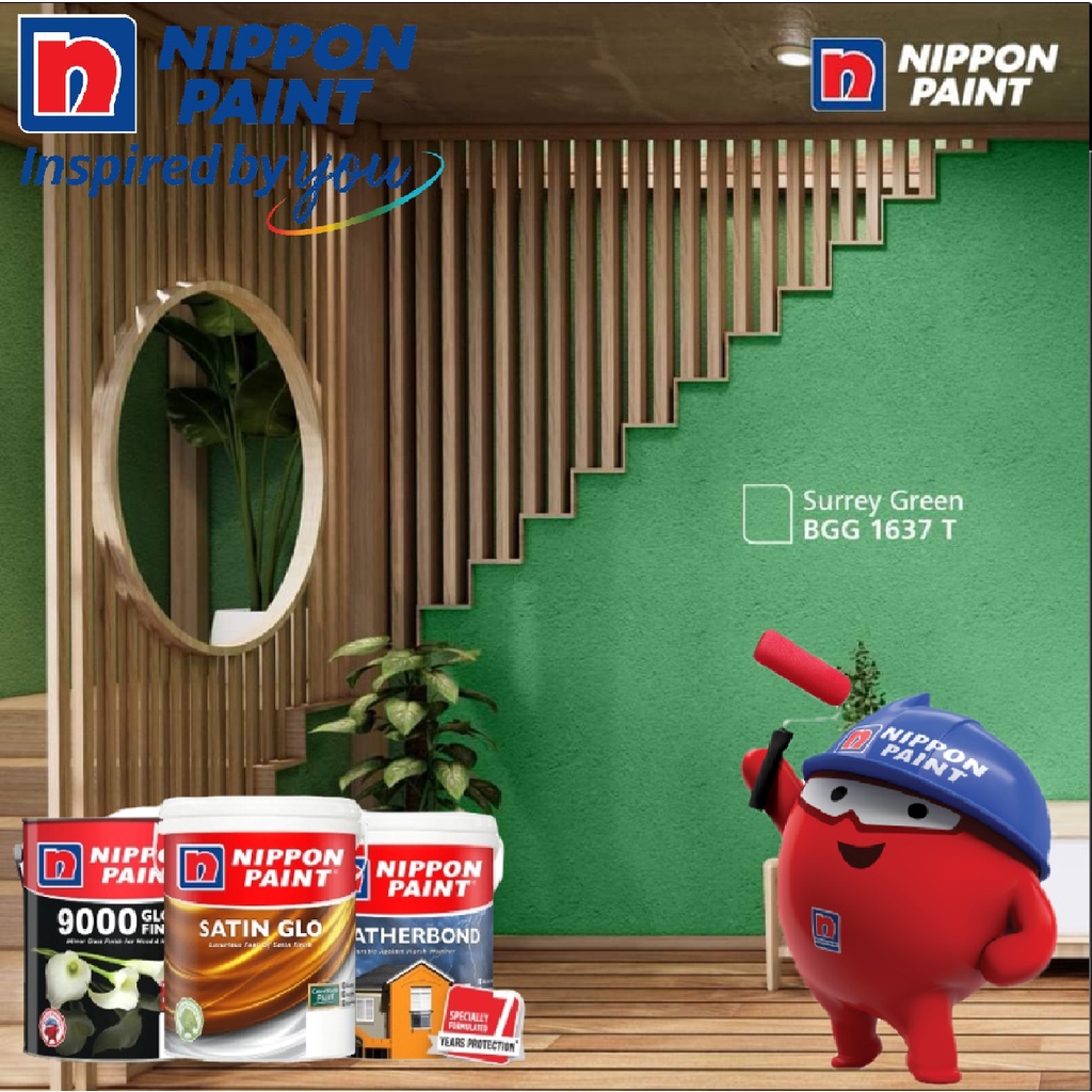 NIPPON 5 LITER BGG1637T SURREY GREEN INTERIOR EXTERIOR WALL PAINT/WOOD METAL/CAT DINDING LUAR DALAM KAYU BESI