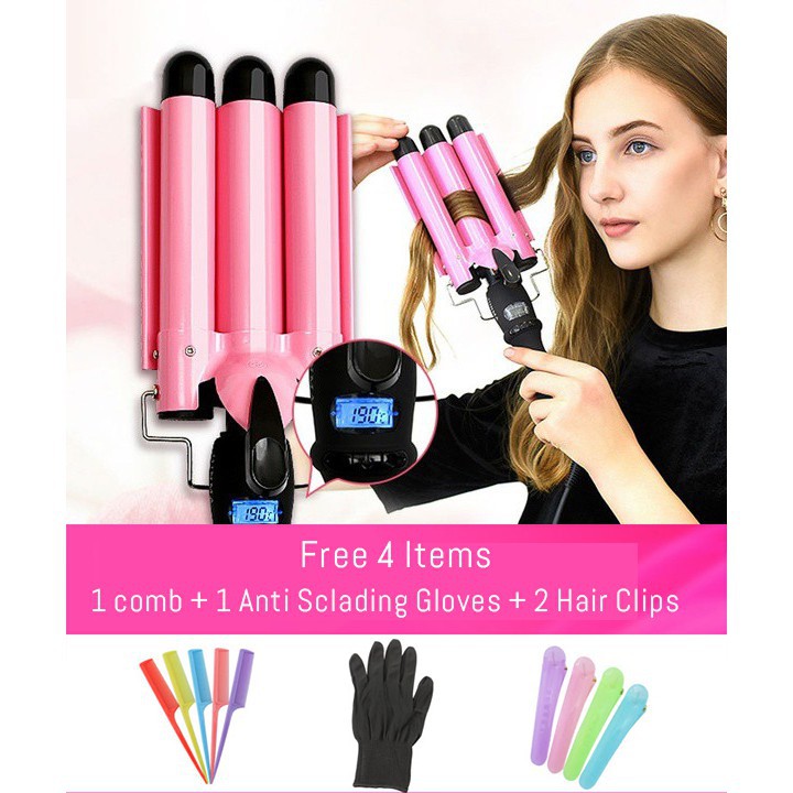 Triple Barrel Hair Curler Hair Curling Iron Ceramic Hair Waver Styling Tools  Deep Waves High Quality Professional Safety | Shopee Malaysia