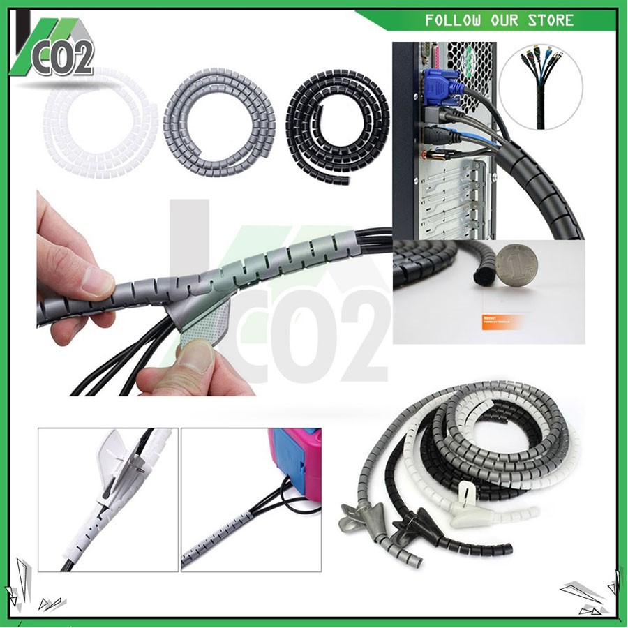 (READY STOCK)1M Cable Spiral Wrap Tidy Cord Wire Banding Loom Storage