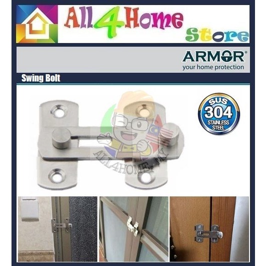 ARMOR ADB90 SUS304 Stainless Steel Swing Bolt Gate Latches Door Holder
