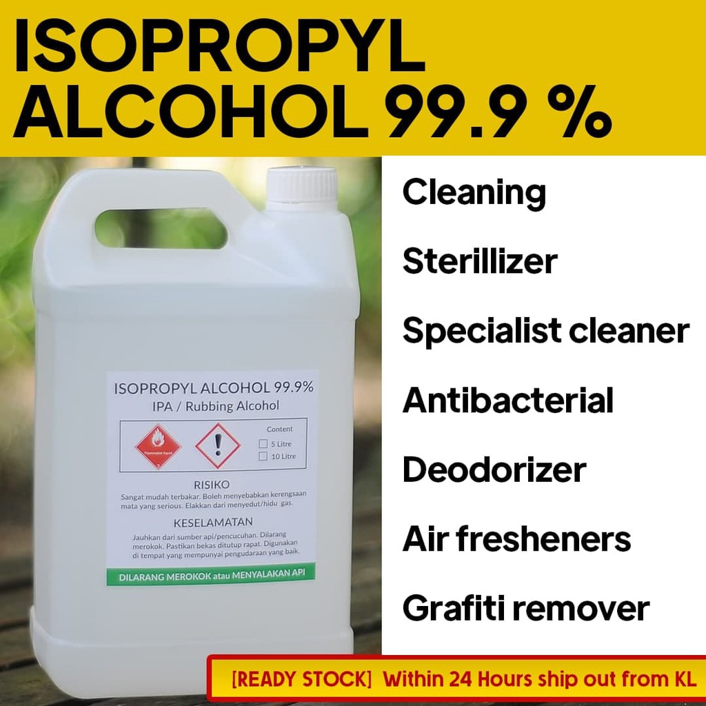 Ready Stock 5l Isopropyl Alcohol 99 9 Ipa Rubbing Alcohol Shopee Malaysia