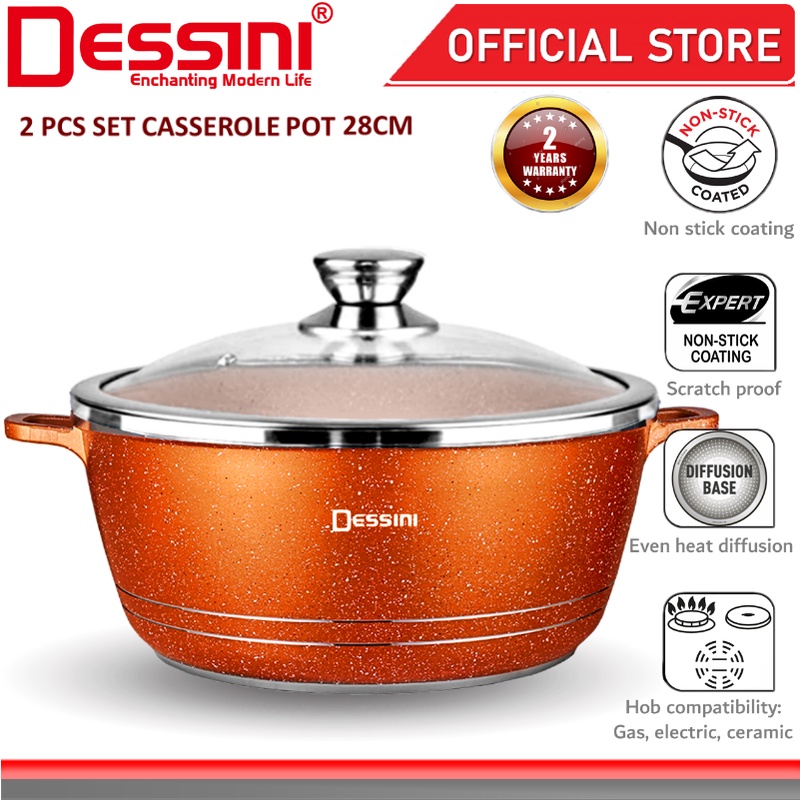 DESSINI ITALY Granite Die Cast Aluminium Non Stick Casserole Pot Bowl Deep Fry Pan Cookware Tool (28cm)